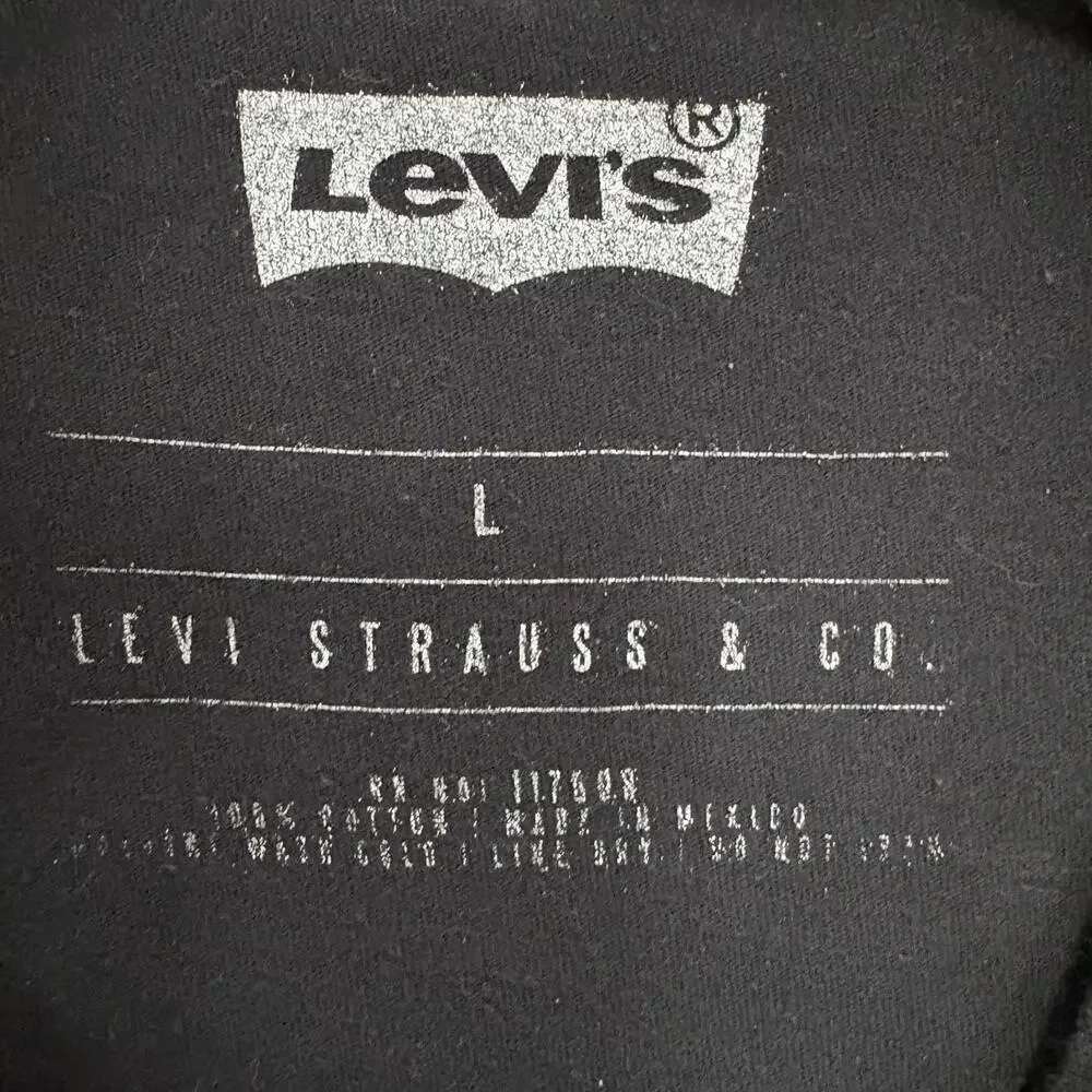 Levis Mens L Black Batwing Logo Graphic T Shirt Plaid Check Short Sleeve Tee